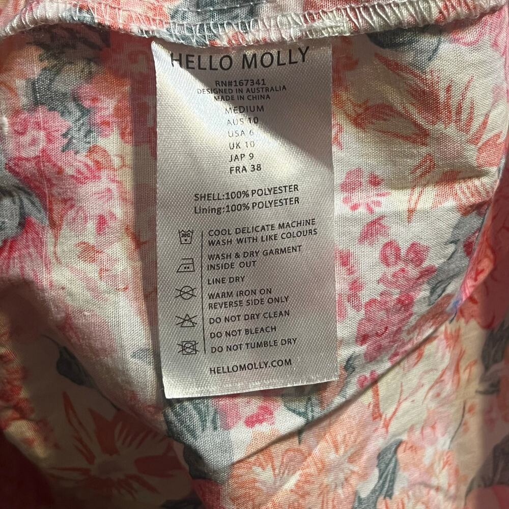 Hello Molly Sandy Shores Mini Dress M Pink Floral Smocked Waist Open Back Preppy - Picture 9 of 10